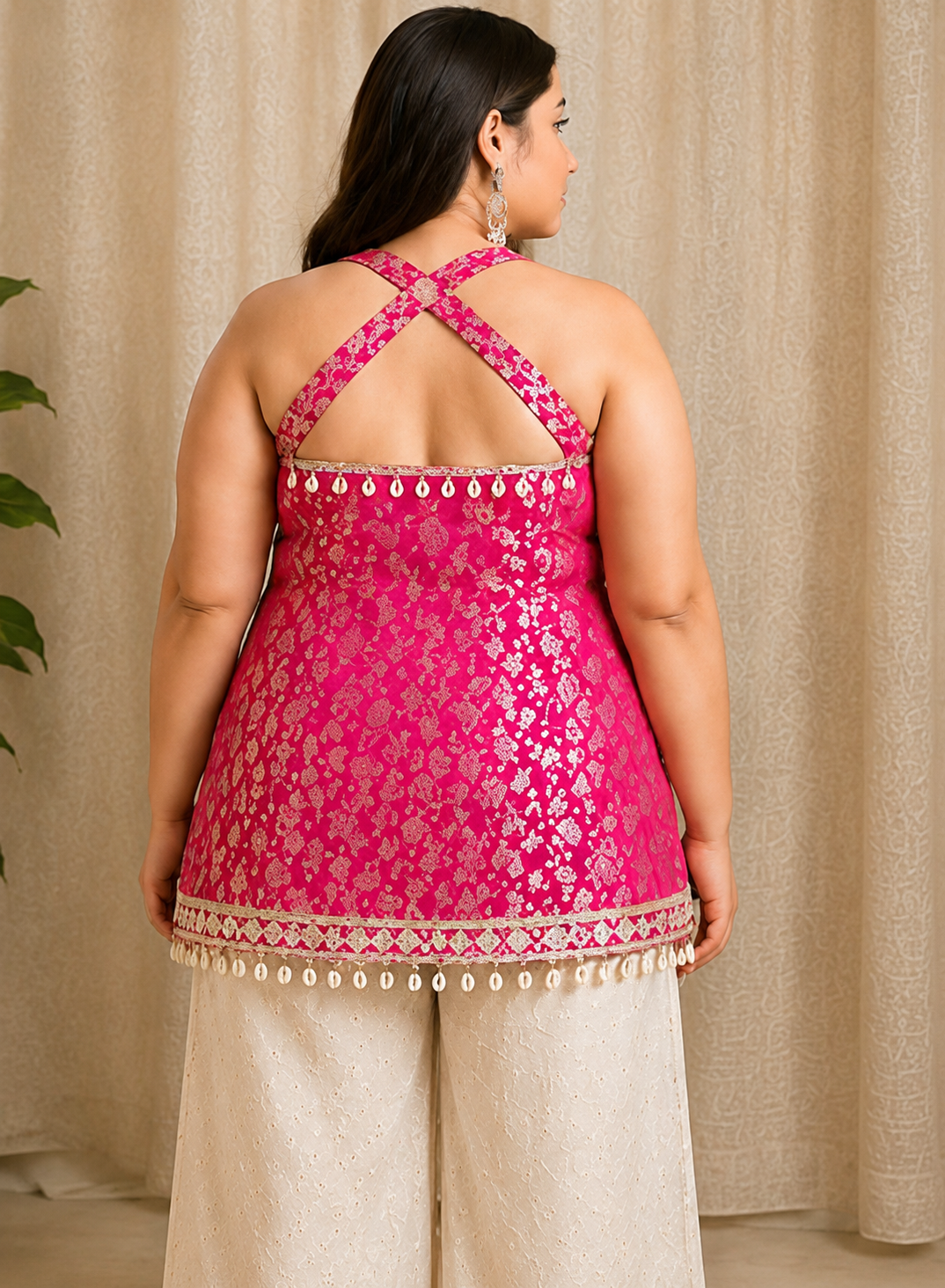 Pink Bloom Sleeveless Short Kurti