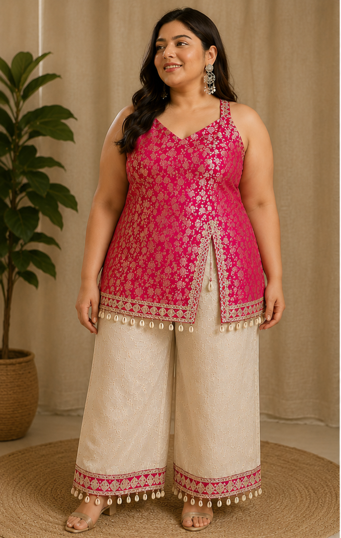 Pink Bloom Sleeveless Short Kurti